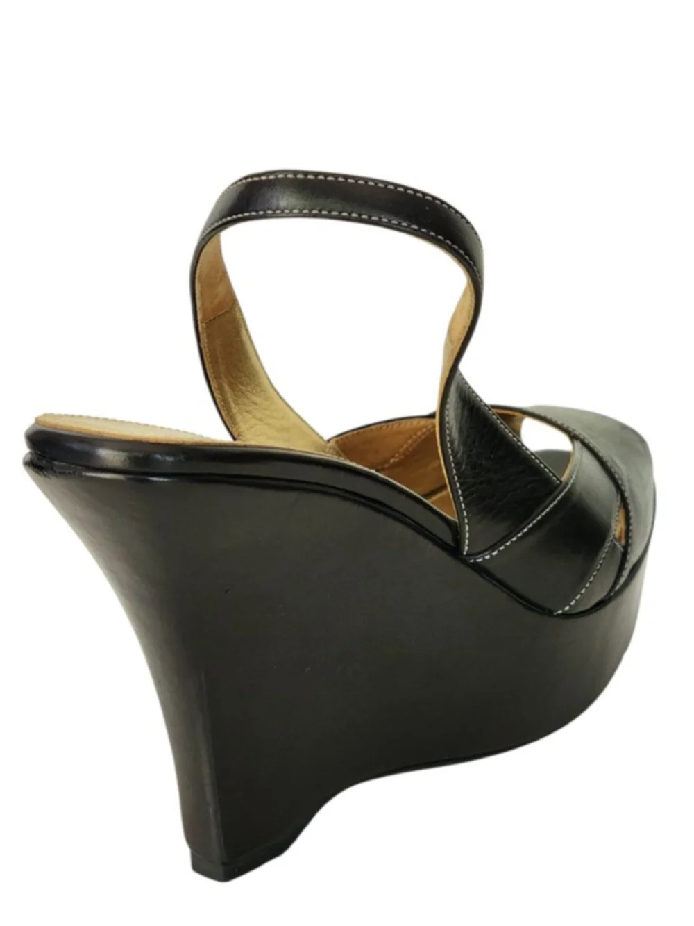 PRADA Black Square Peep Toe Platform Wedge Slingback‎ Sandals Size Size 36.5 6.5